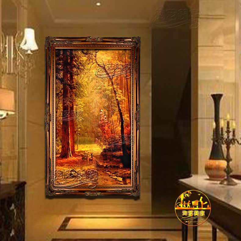 欧式山水美油画纯手绘玄关古典风景客厅装饰画正品竖版gdhj352