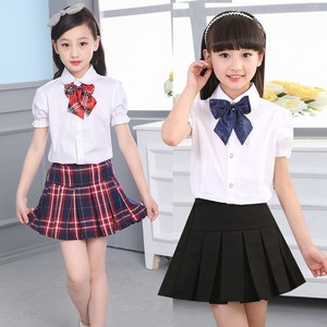 女童短裙黑色半身裙中小学生校服儿童百褶裙女孩夏白衬衣演出套装