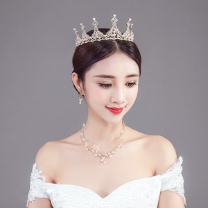 新娘皇冠2018新款锆石珍珠水钻高档公主结婚婚纱头饰影楼造型白纱