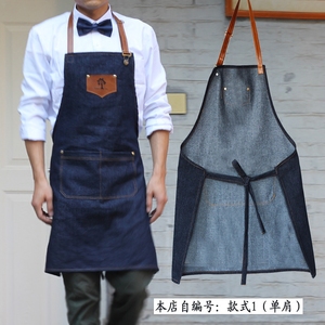 款式1单肩咖啡馆奶茶店快餐店超市画花艺师牛仔围裙定制logo厂家