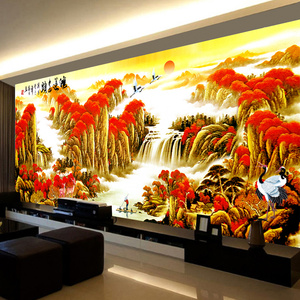 5d流水生财钻石画新款鸿运当头风景画客厅满钻贴钻十字绣砖石秀
