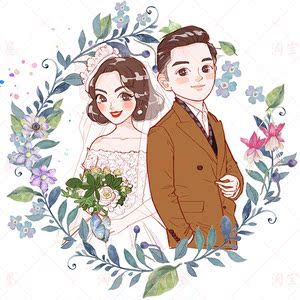 q版头像logo设计婚礼请柬头像卡通头像漫画人物定制情侣头像微信