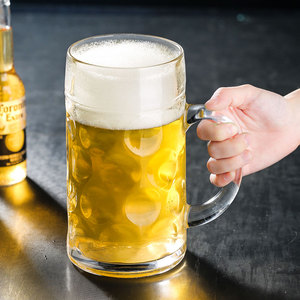 加厚1l啤酒杯 超大容量玻璃杯带把畅饮英雄杯 酒吧ktv扎啤杯 定制