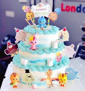 萌鸡小队玩具蛋糕摆件装饰周岁生日儿童创意场景朵朵欢欢麦奇大宇