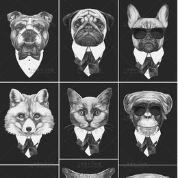 个性手绘素描宠物动物猫狗头像装饰插画服装印花图案矢量设计素材