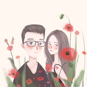 林夏之森手绘可爱情侣头像定制生日婚礼请柬创意礼物