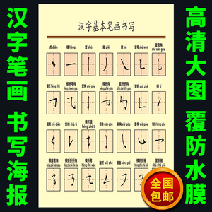 汉字基本笔画书写 幼儿早教海报墙贴 幼儿园启蒙教育知识宣传画