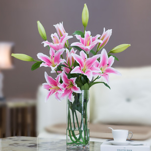 百合花仿真花客厅落地室内装饰假花高品质仿真花摆件花束花瓶摆设