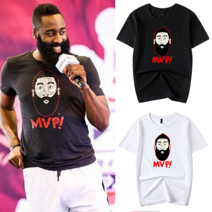 2018哈登中国行同款短袖火箭13号mvp纪念衣服头像t恤run as one