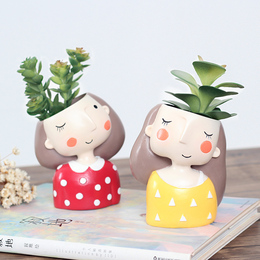 美式卡通少女造型多肉花盆ins家居创意可爱肉肉微景观装饰品摆件
