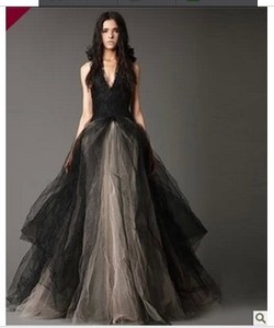 欧美高端晚礼服verawang婚纱高端定制 挂脖深v王薇薇婚纱礼服黑色