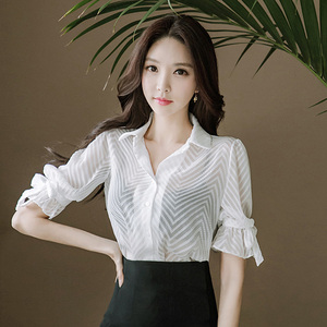 气质女人味衣服性感透视衬衫修身女神范上衣衬衣女秋装女2018新款