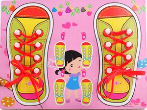 木质早教小孩穿鞋带穿线拼板系鞋带幼儿园生活区益智小班玩具材料
