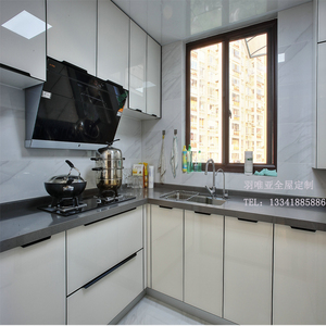 整体橱柜开放式厨柜门现代简约风晶刚板3c钢化玻璃隐框门金刚门板