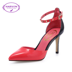 哈森harson2016夏性感牛漆皮革女款细跟水钻尖头凉鞋