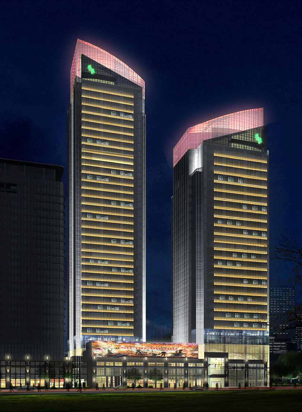 酒店写字楼住宅别墅商超店铺泛光照明灯光亮化夜景灯光效果图设计
