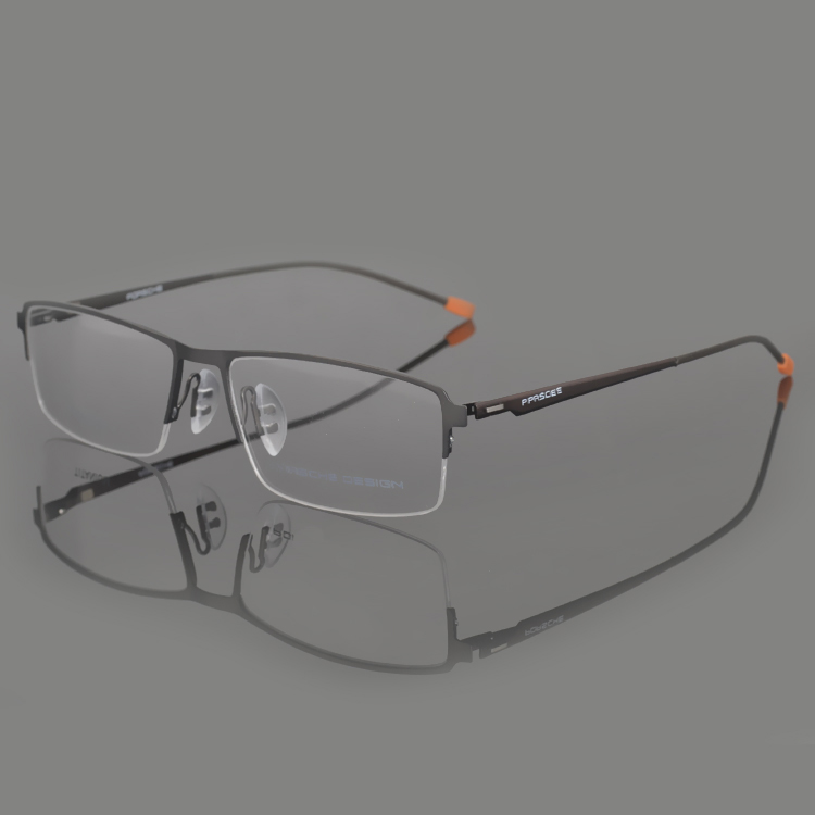 商务超轻半框拉丝眼镜框配近视黑色高档纯钛合金眼镜架品防辐射潮