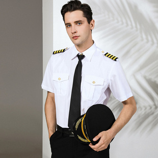空少制服飞行员衬衫男衬衫夜店帅气肩章韩版航空机师机长制服短袖