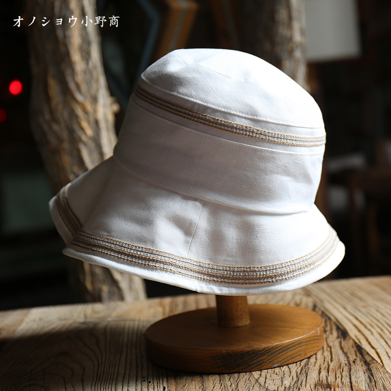 小野商日系小众设计亚麻布帽白色文艺范帽子女夏季出游遮阳帽盆帽