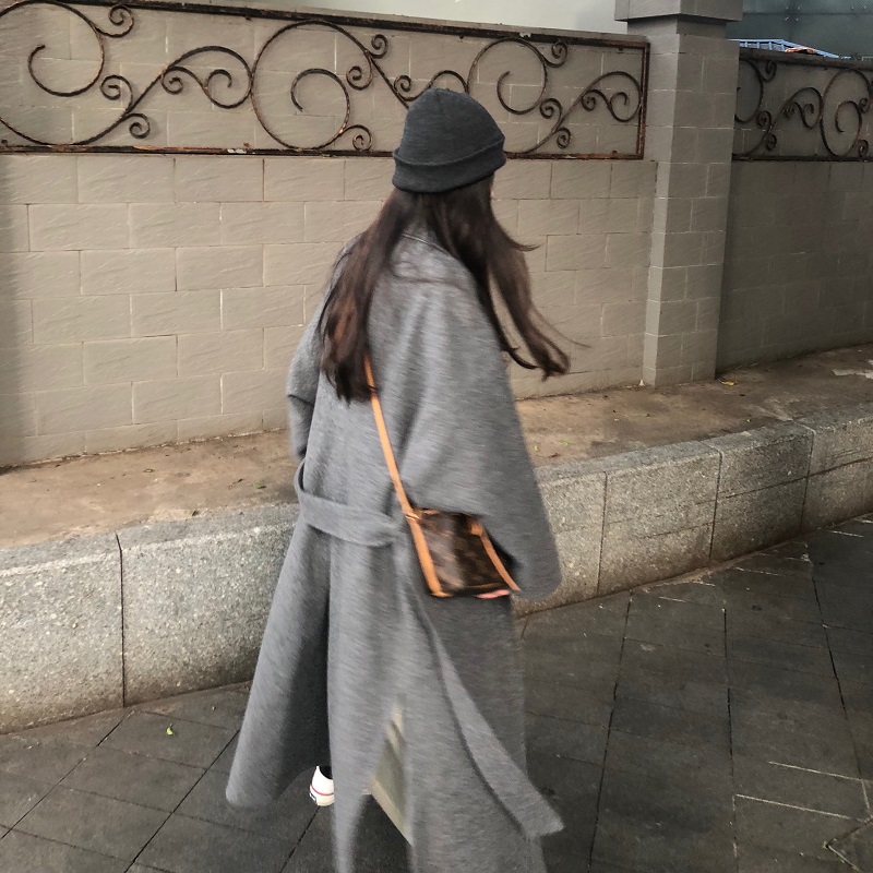 HEYGIRL黑哥 阿尔巴卡羊驼绒灰色双面呢大衣女 长款羊毛2018冬季