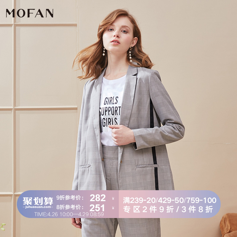 MOFAN摩凡2019春季新款短款外套女时尚格纹流行小西装韩版英伦风