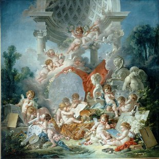 世界名画 天使和塑像油画 西洋百子图 家居酒吧咖啡馆装饰画gmh25