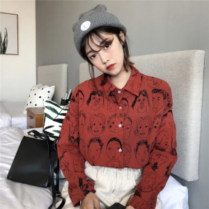 春装女装韩版气质小清新可爱卡通图案长袖衬衫休闲学生打底衫衬衣女式衬衫