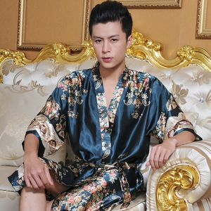 男 睡衣夏季男士睡袍 浴袍真丝睡袍丝绸男士浴衣丝绸连体睡衣浴袍