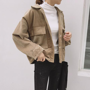 春装新款韩版学院风灯芯绒复古双口袋棒球服夹克宽松长袖短外套女