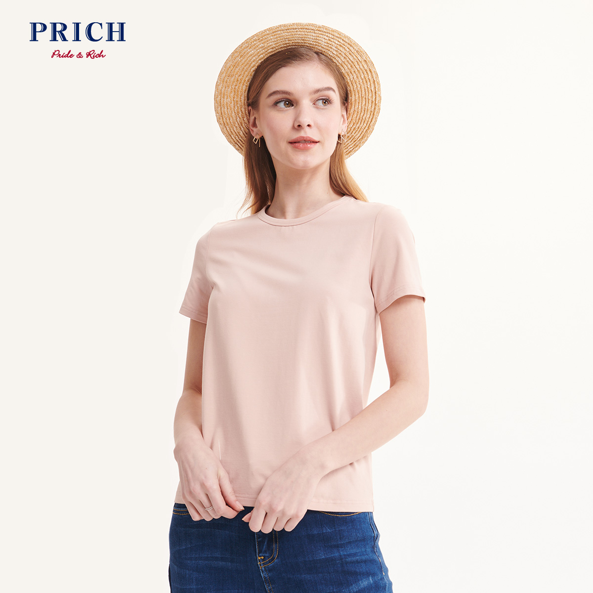 PRICH女装2019年夏季新款韩版纯色圆领T恤简约风上衣PRLW96403N