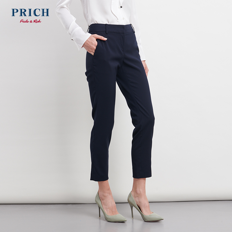 PRICH女士纯色薄款工装修身职业直筒正装西裤女长裤子PRTC87701M