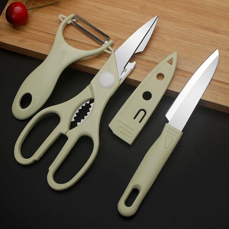 值得买不锈钢水果刀削皮刀厨房家用剪刀三件套装切削果皮瓜果刨刀