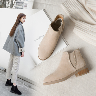 已售33件 ￥798( 5折) 天猫 2018新款春秋冬浅色齐踝小跟切尔西短靴女
