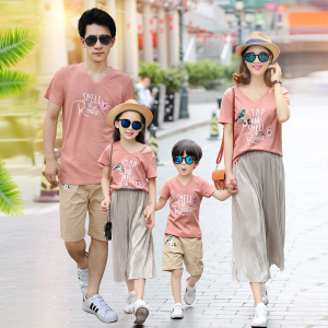 亲子装夏装2018新款春装潮母女母子套装家庭装四口一家三口全家夏亲子装