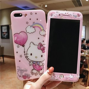 可爱kitty苹果6s钢化膜卡通6全屏iphone7plus手机壳8凯蒂猫彩膜女