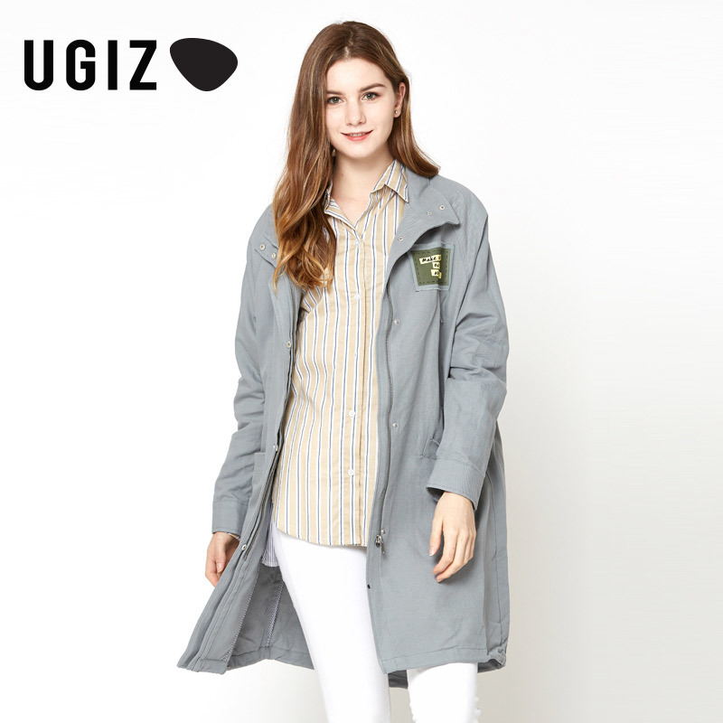 UGIZ外套女春季新款女装时尚休闲宽松防风中长款大衣女UAFZ420A