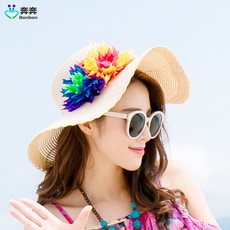 韩版波浪大沿花朵草帽亲子遮阳帽出游度假沙滩凉帽子春夏儿童女士