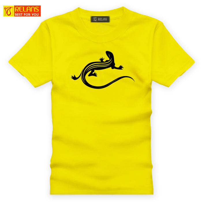 RELANS J1627 休闲时尚男装 卡通蜥蜴印花 纯棉短袖T恤黄色