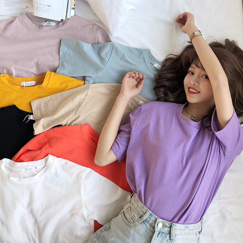 AiLi阿梨11色4码 韩版纯色打底上衣女百搭基础款短袖T恤
