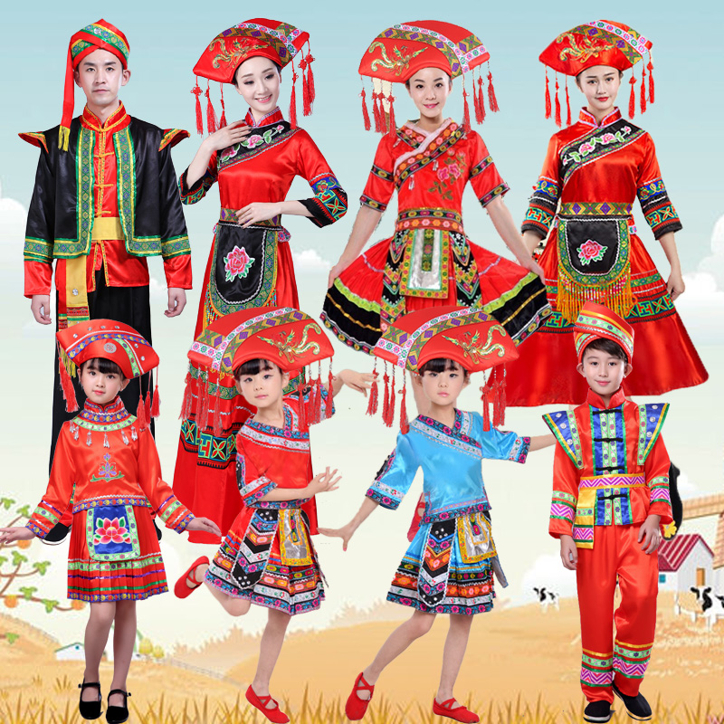 女壮族舞蹈演出服儿童壮族服饰广西三月三节日服装少数民族表演服