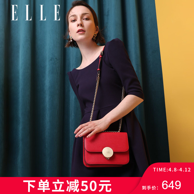 ELLE女包2019年新款80230牛皮欧美时尚单肩包斜挎包链条包女