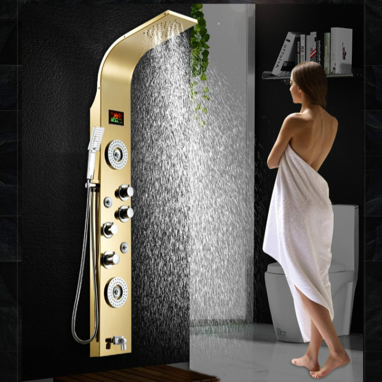 挂墙式淋浴器金智能淋浴手持花洒套装不锈钢淋浴屏全铜淋浴器洗澡