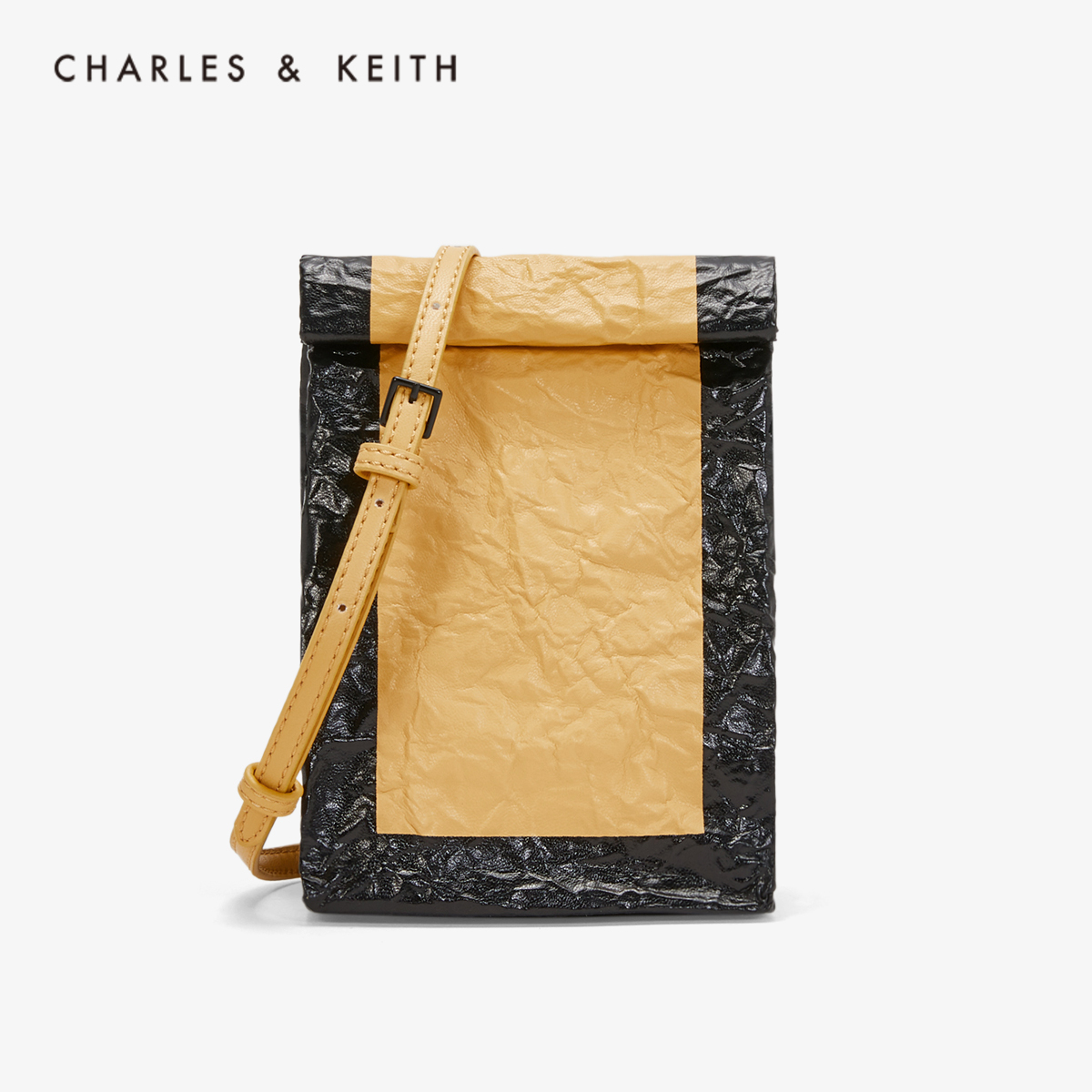CHARLES＆KEITH 腰包 CK6-30270184 复古拼色褶皱饰女士单肩包