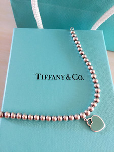 99成新,蒂芙尼tiffany珐琅蓝心爱心吊坠手链