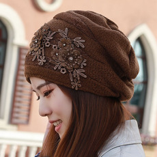 帽子女花朵优雅头巾帽 冬天加绒韩版包头帽保暖秋冬护耳帽时装帽
