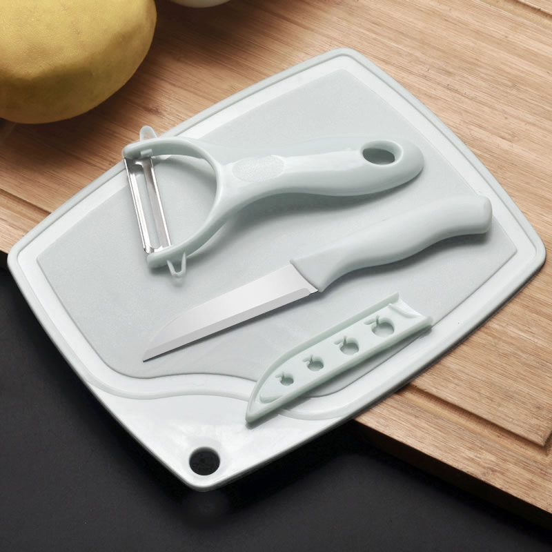 值得买 不锈钢水果刀菜板削皮器三件套装家用厨房切水果小刀具