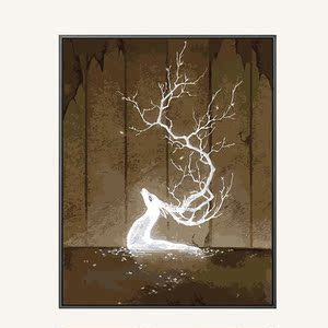 diy数字油画        书房抽象动物鹿数码填色手工绘画油彩装饰画