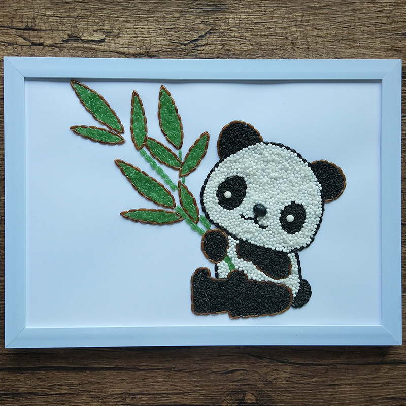 幼儿园手工材制作diy黏贴画 益智玩具 趣味亲子画豆子熊猫半成品