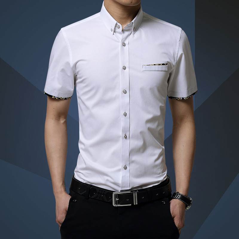 工厂店短袖衬衫男帝创者夏季韩版时尚休闲修身短袖衬衫男士印花绣