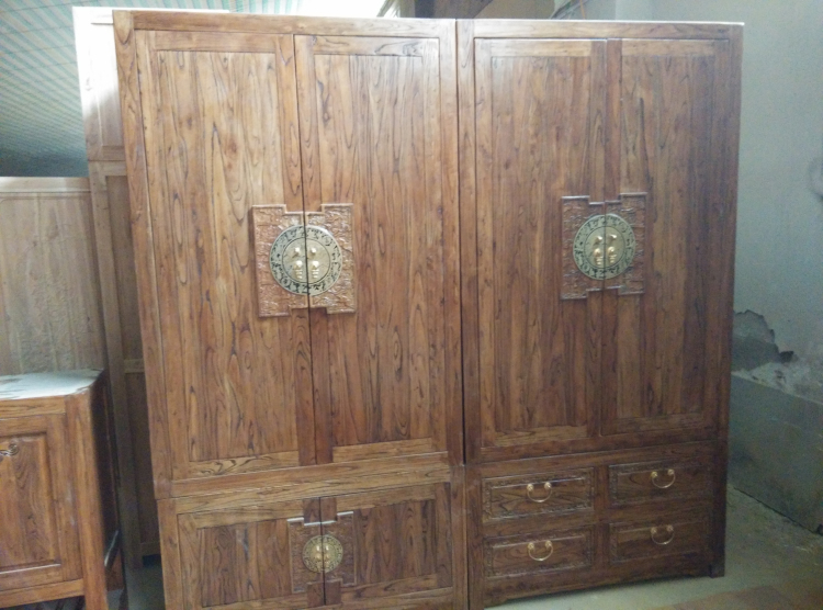 打折促销韩式如意衣柜新古典仿古家具老榆木衣柜 全榆木实木衣柜
